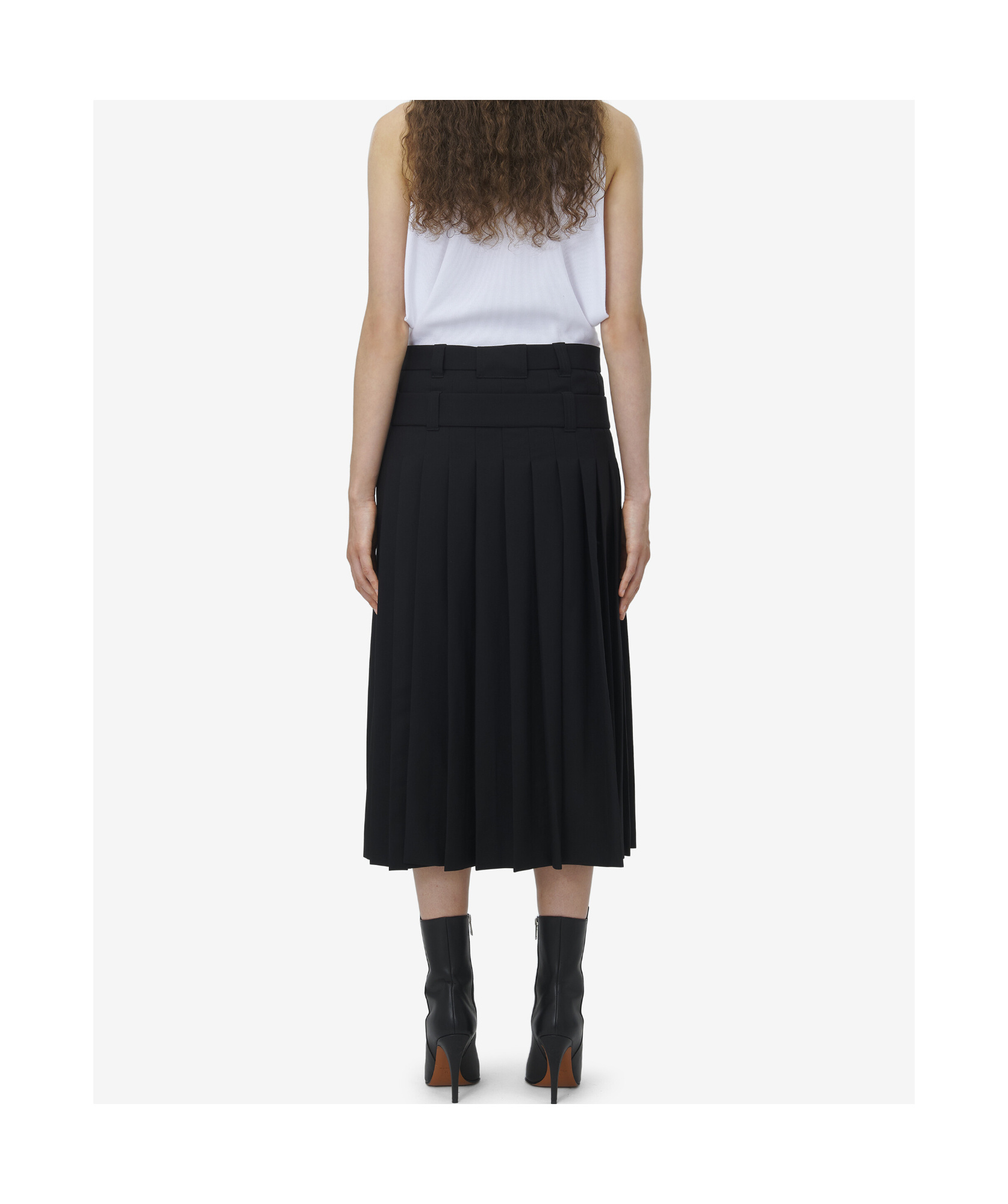 Alexander Mcqueen Belted Pleated Midi Wool Skirt In Black