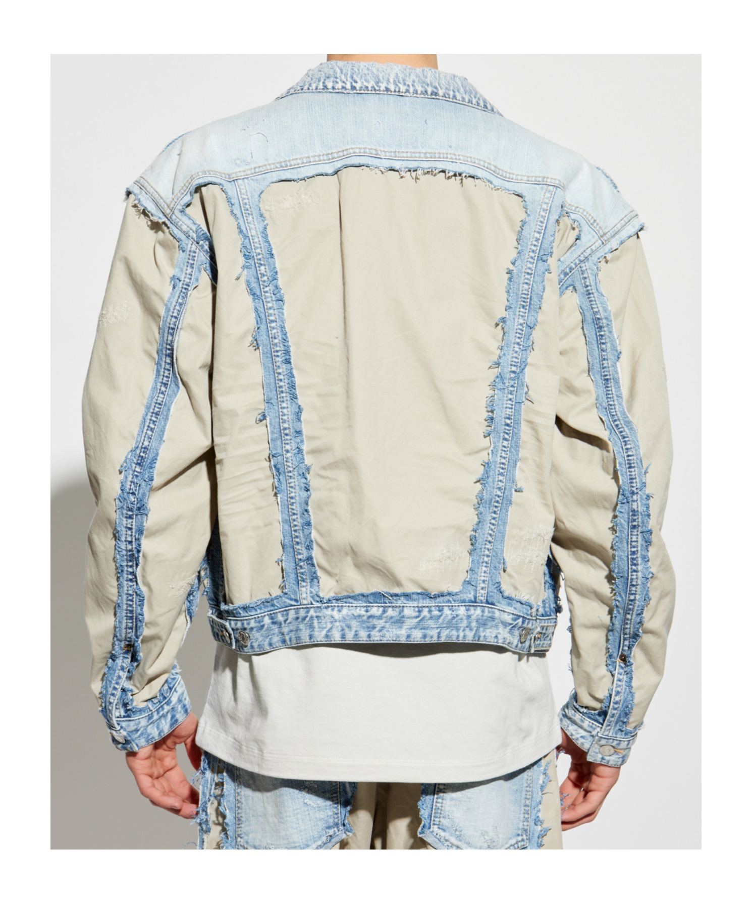 Dsquared2 Blue & Beige Super Ripped Mixed Denim Jacket In Nude