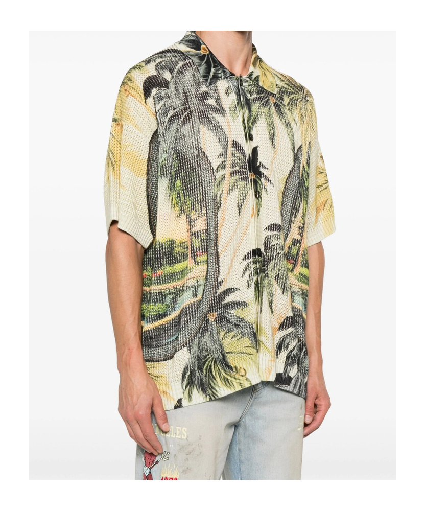 Amiri Convertible-collar Printed Satin-jacquard Shirt In Neutral