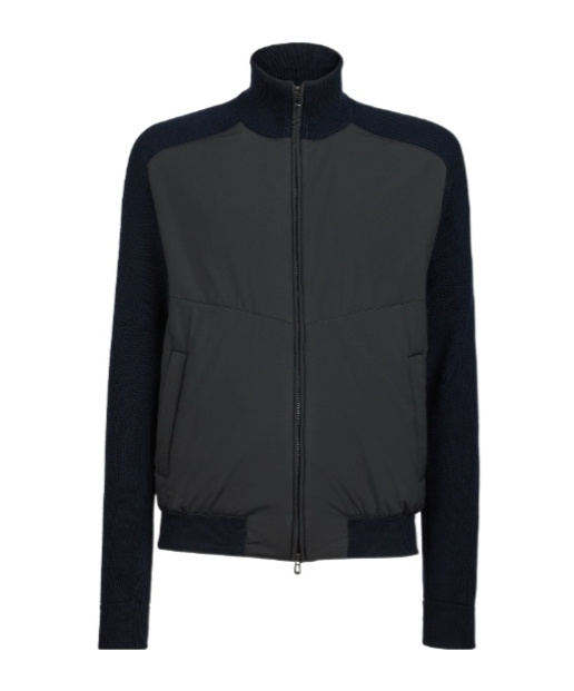 Sease Knit Hybrid Bomber In Black