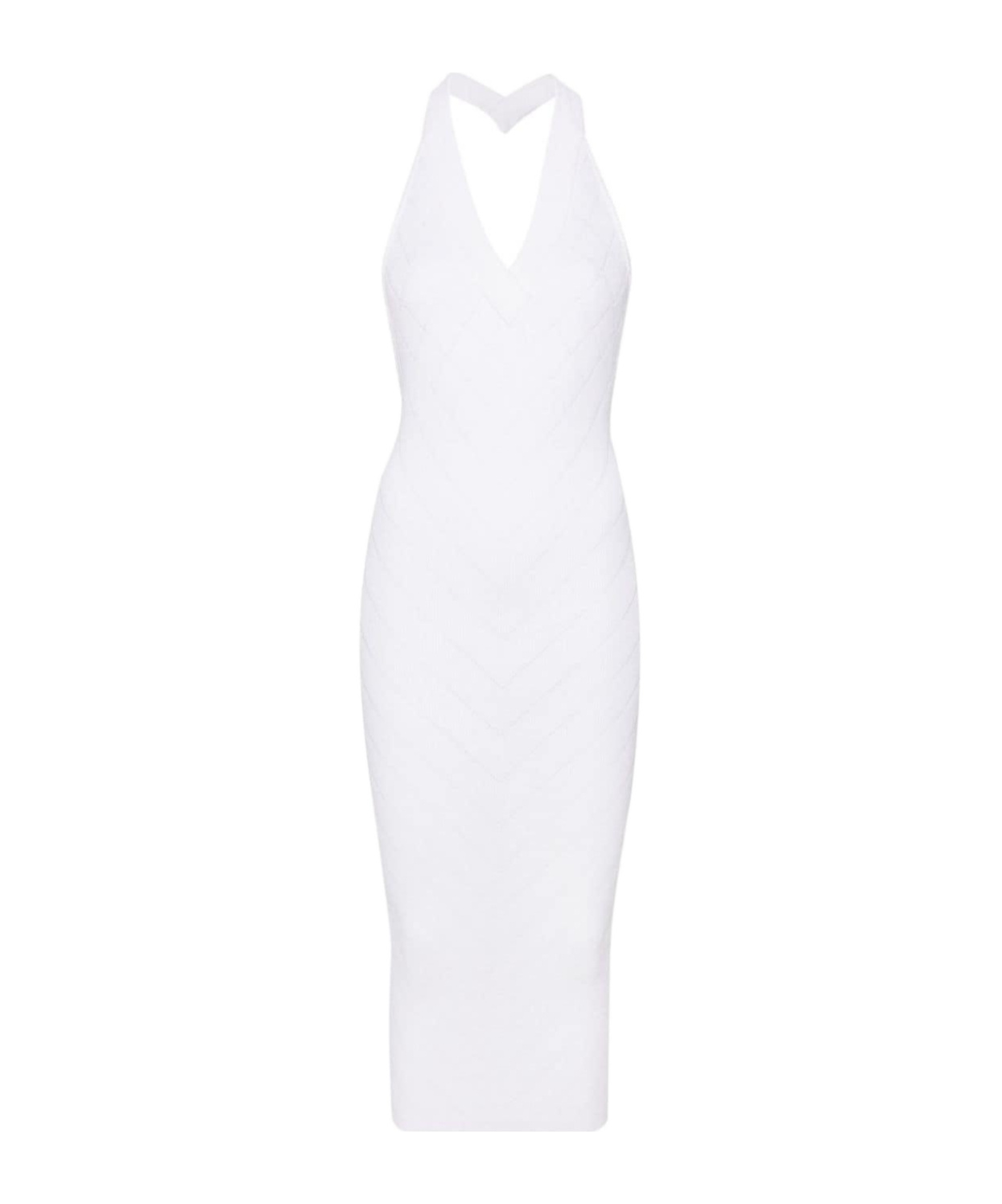 Balmain Halterneck Ribbed-knit Midi Dress In White