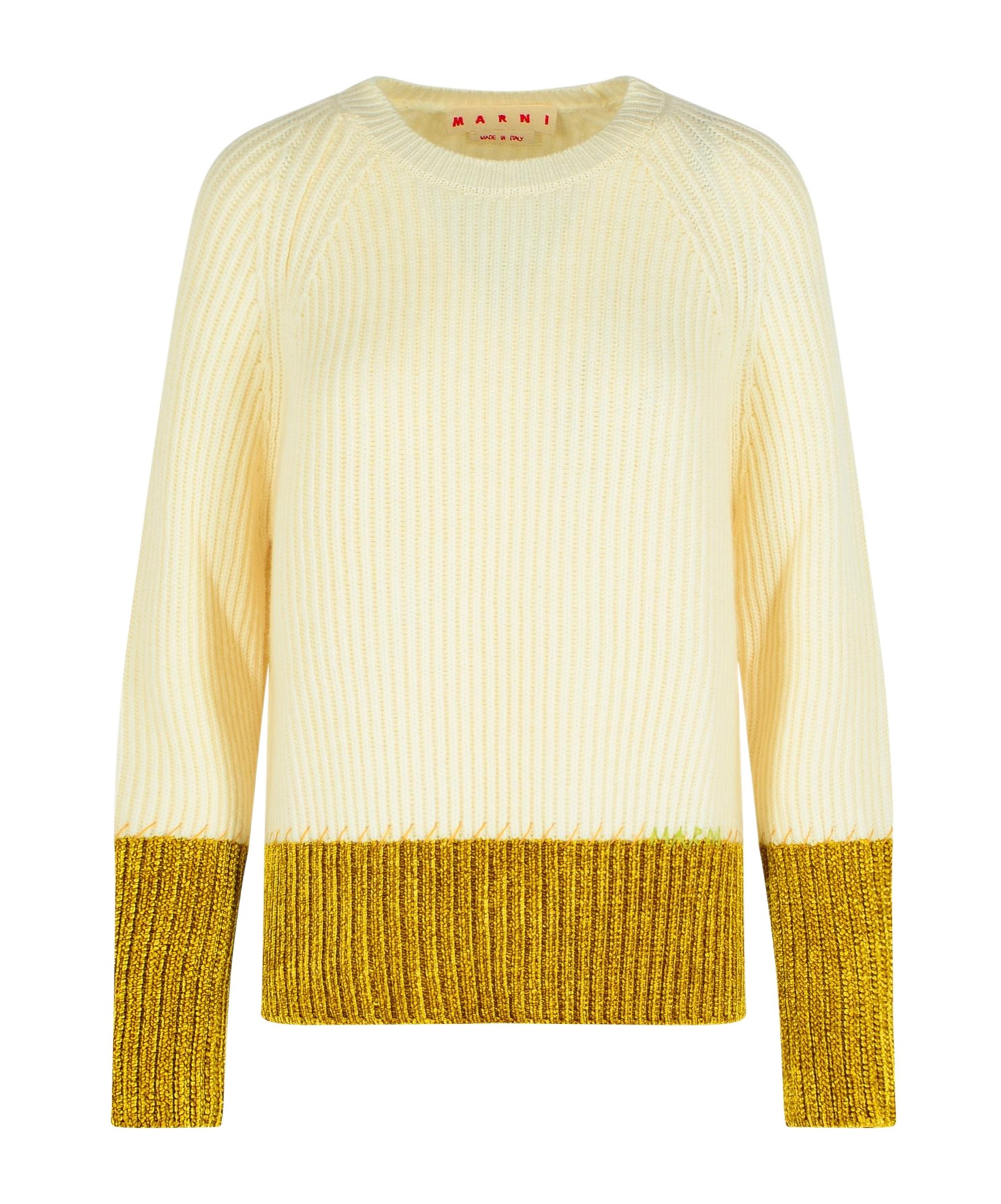 Marni Relaxed Fit Roundneck Knit Sweater With Ribbed Texture In Neutral