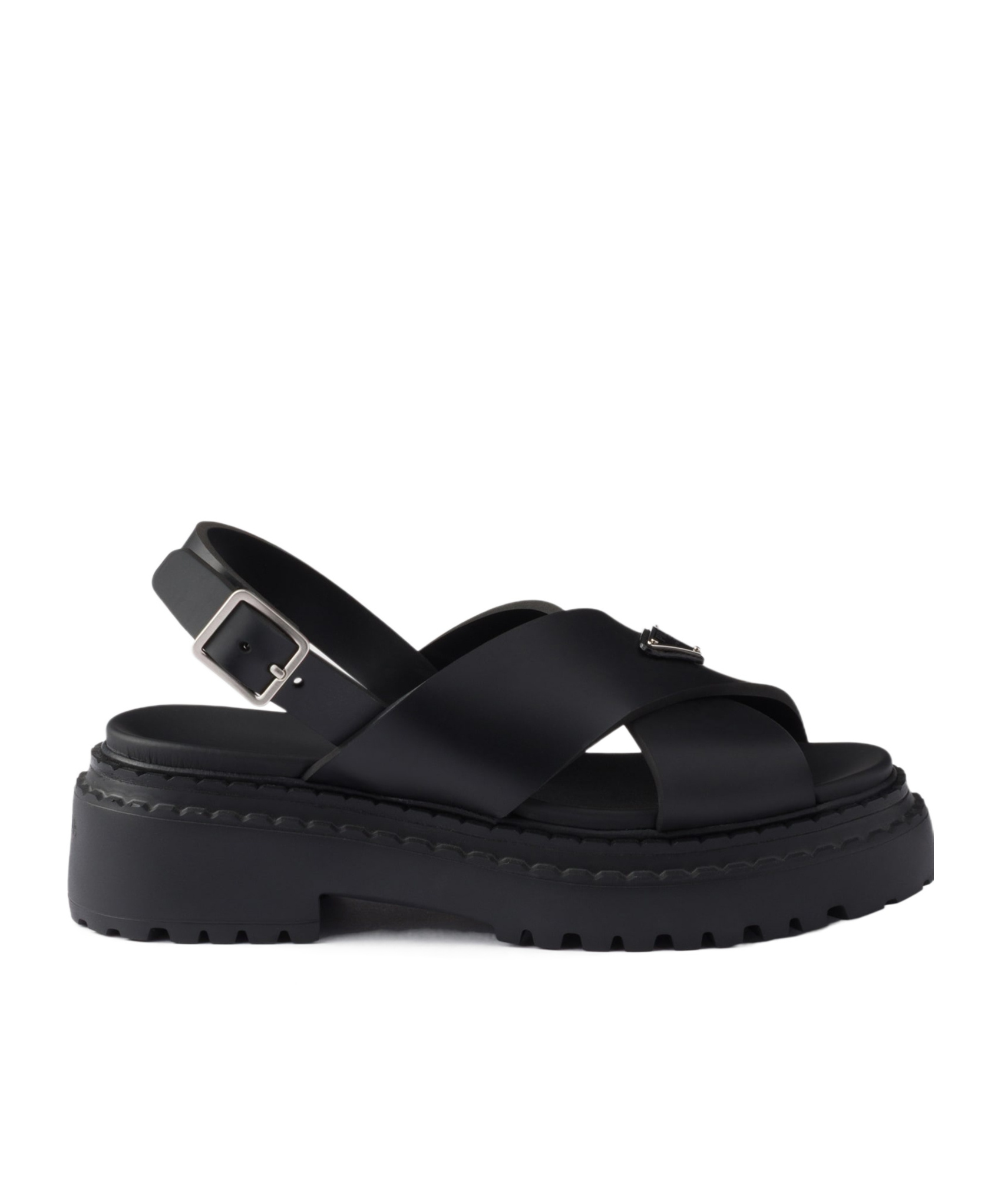 Prada Leather Crossover Platform Sandals 55