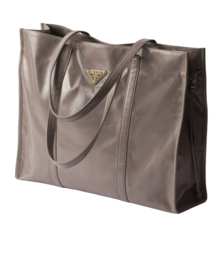 Prada Large Leather Tote Bag In Gray