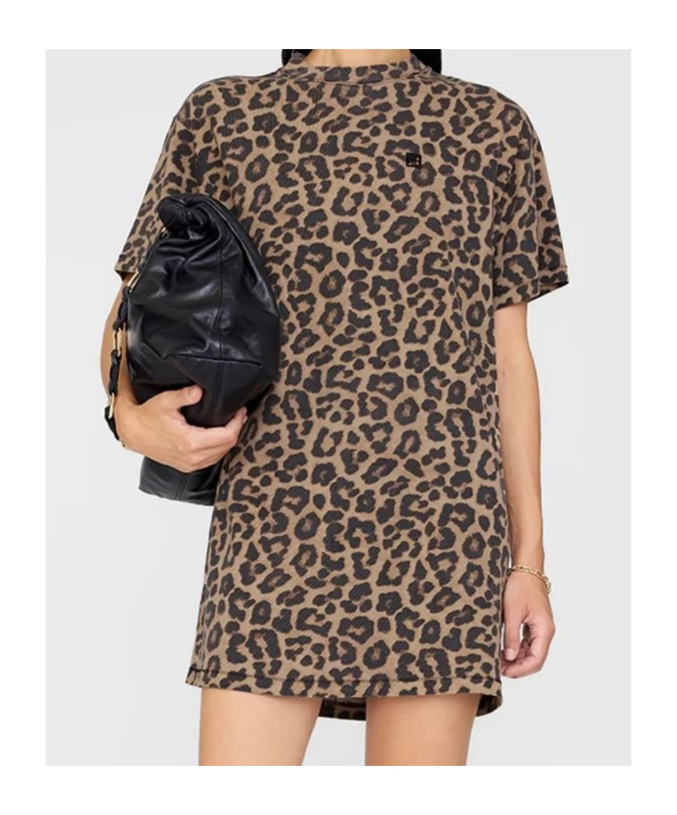 Anine Bing Mini Dress With Animal Print And Short Sleeves In Black