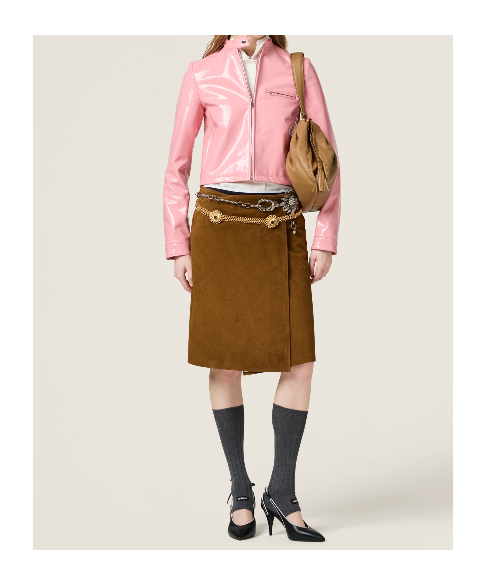 Miu Miu Suede Wraparound Skirt In Brown