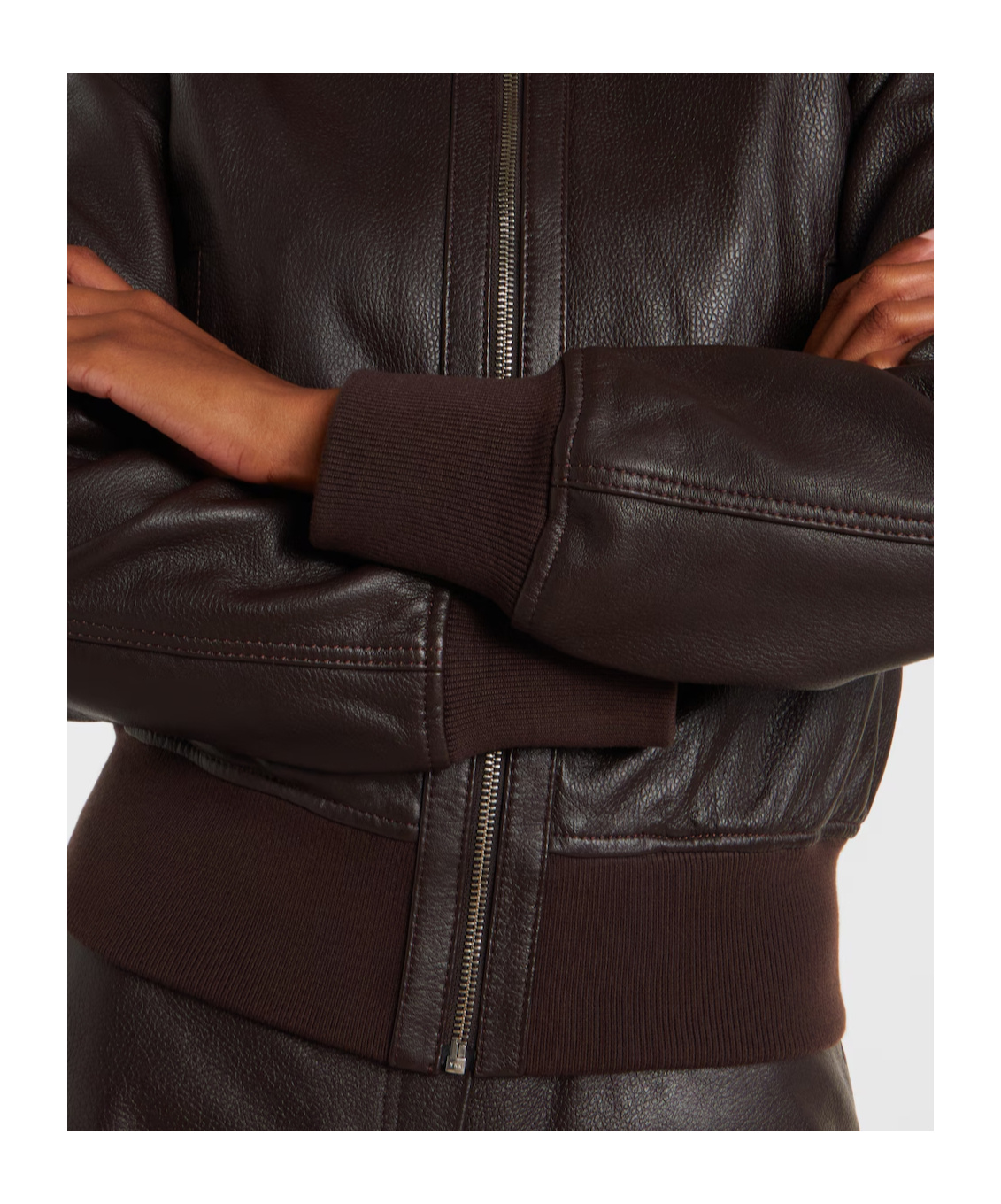 The Frankie Shop Tobias Leather Bomber Jacket In Brown