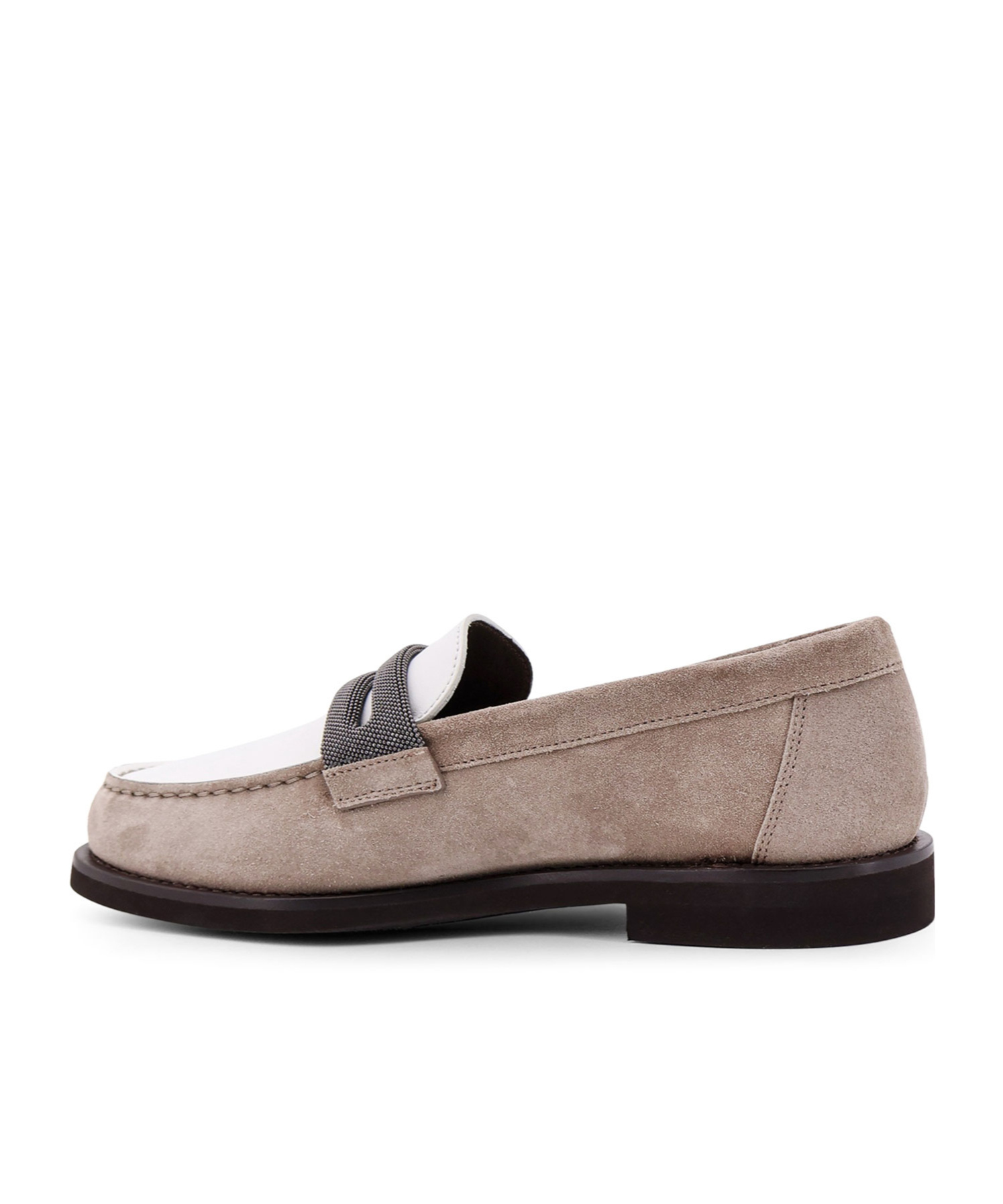 Brunello Cucinelli Beige Loafers With Monile Detail And Chain In Suede Woman In Nude