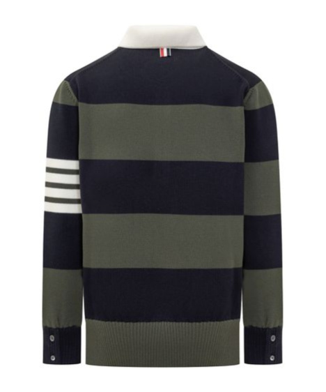 Thom Browne Khaki & Navy Striped Polo In Green
