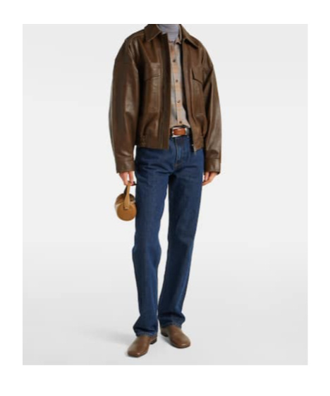 Staud Eugene Leather Bomber Jacket In Brown