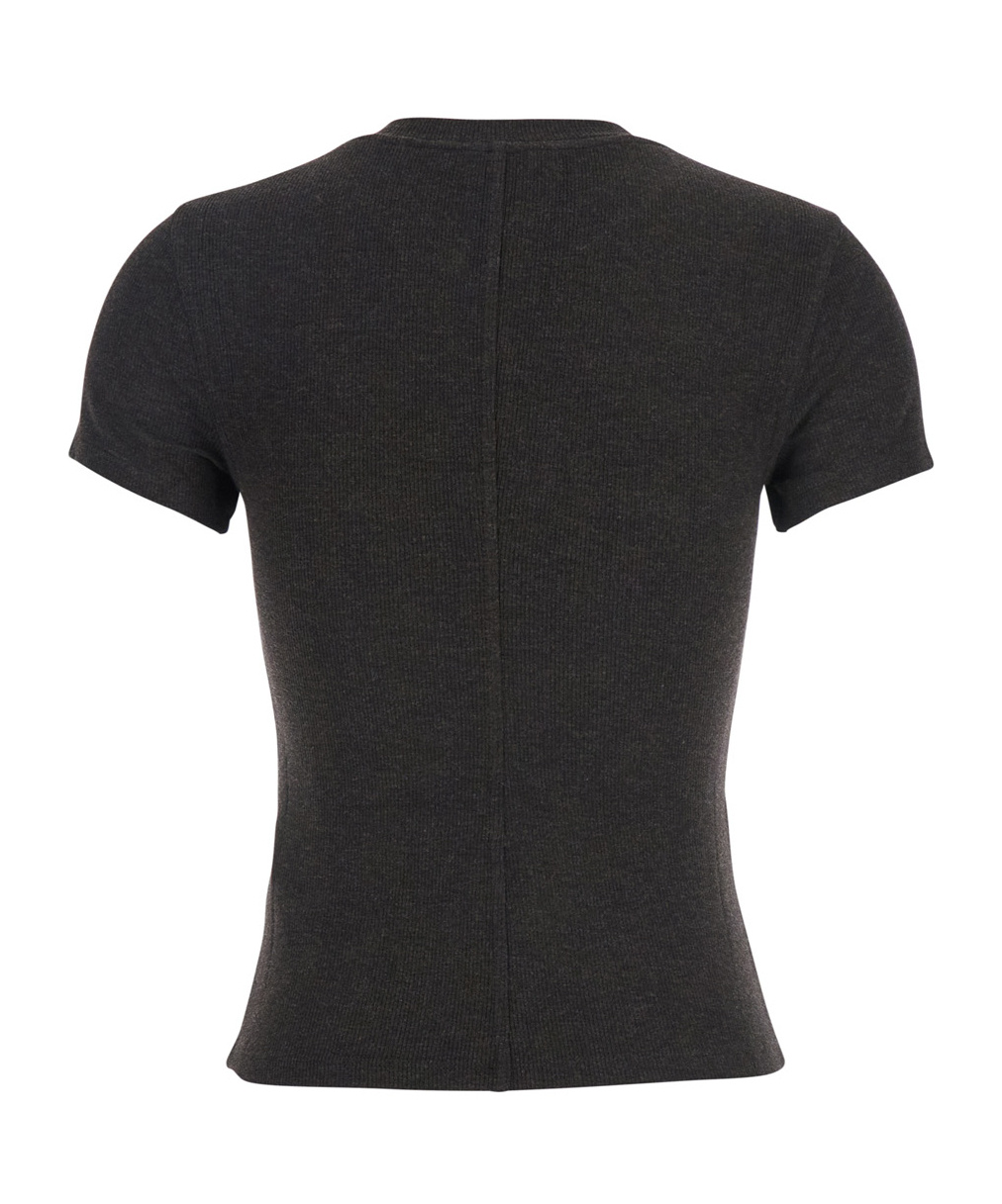 Frame Ribbed Short-sleeve T-shirt In Black
