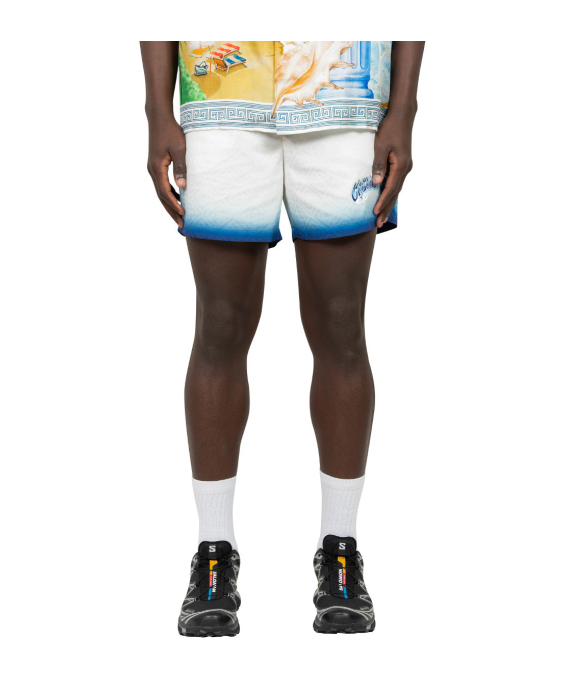 Casablanca White Swim Shorts With Elastic Waist And Logo Print On The Front In Tech Fabric Man In Green