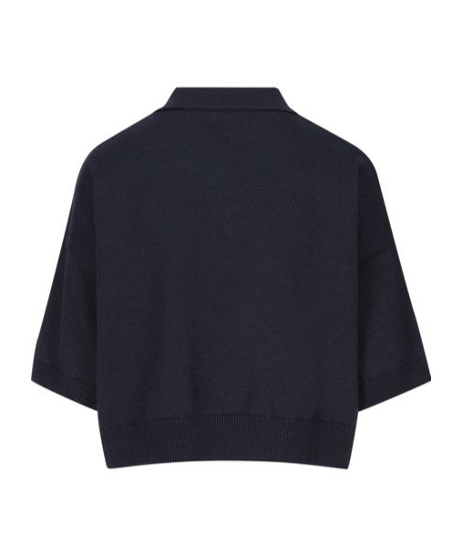 Celine Triomphe Cropped Polo In Wool In Navy Blue