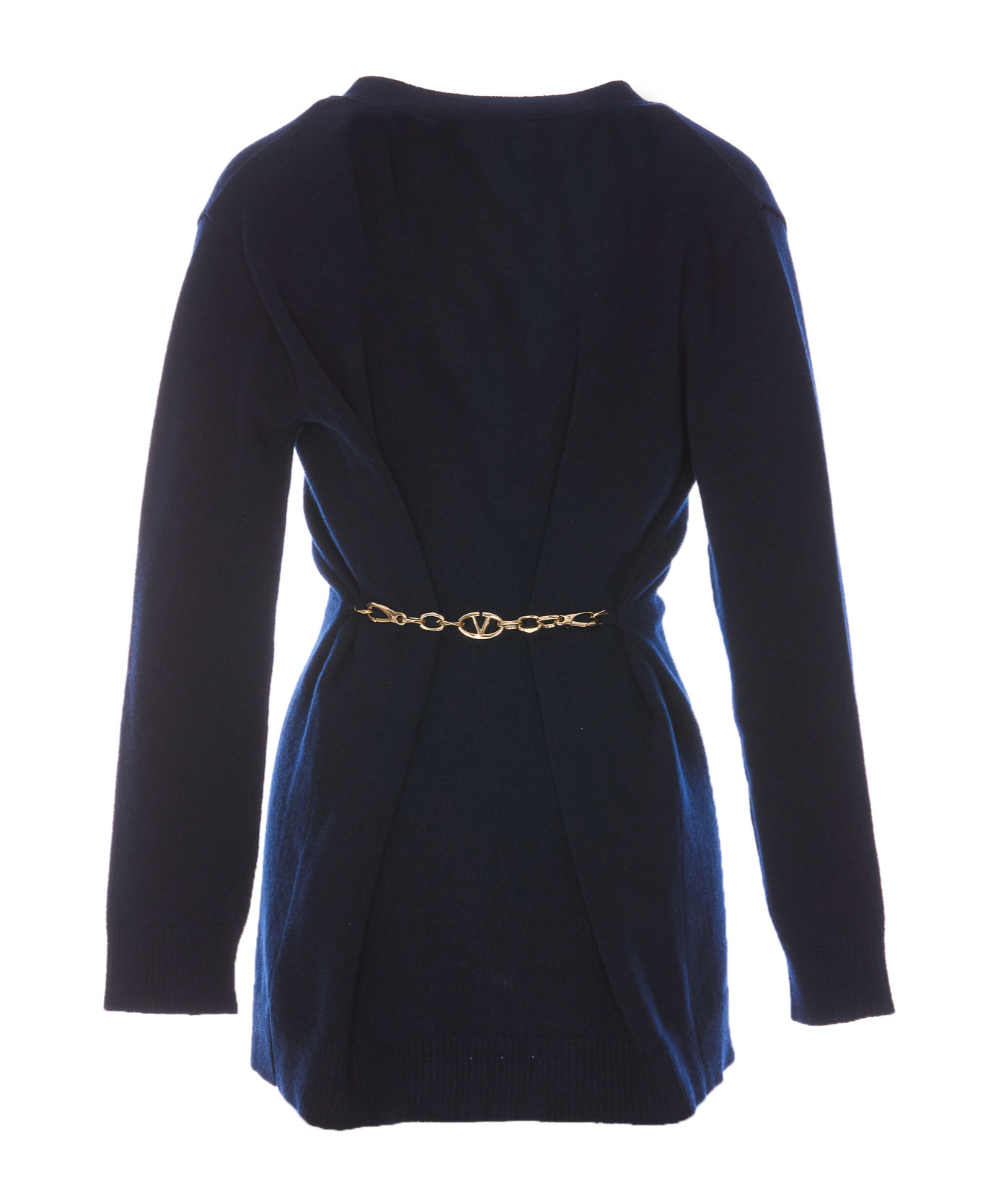 Valentino Knitwear With Belted Waist And V-neck In Black