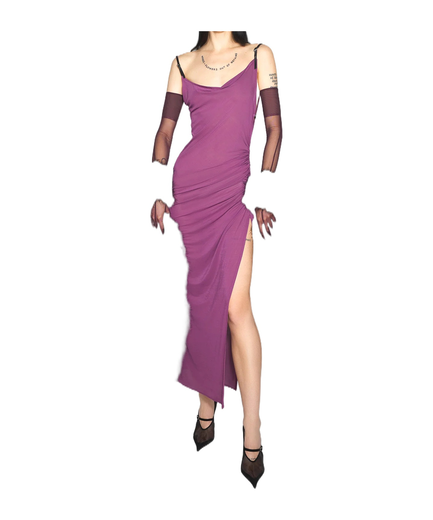Mugler Side-split Midi Dress In Purple