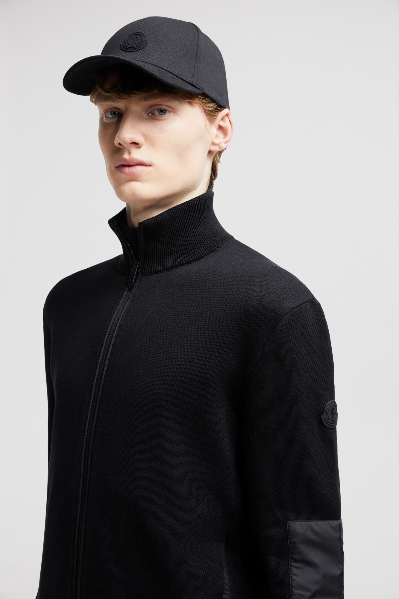 Moncler Cotton Zippered Cardigan In Black