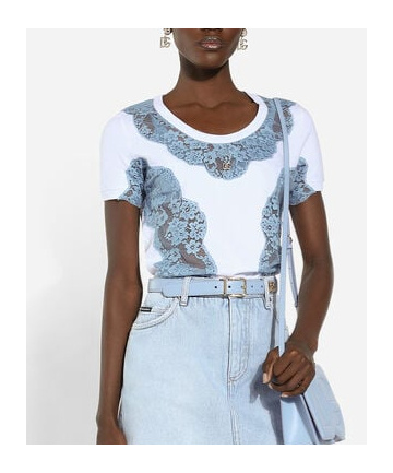 Dolce & Gabbana Jersey T-shirt With Lace Inserts And Dg Logo In White
