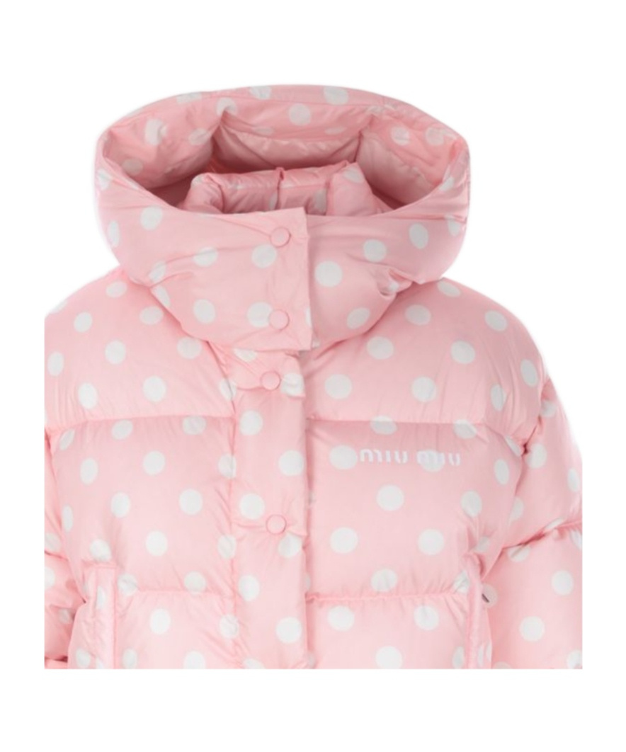 Miu Miu Polka-dot Cropped Puffer Jacket In Pink