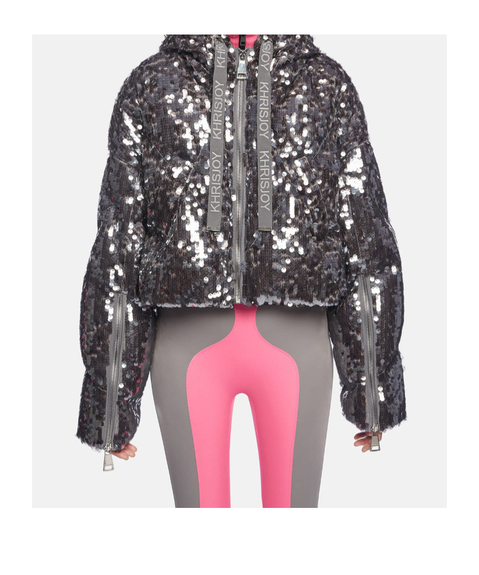 Khrisjoy Crop Iconic Milano In Macro Sequins Silver In Gray