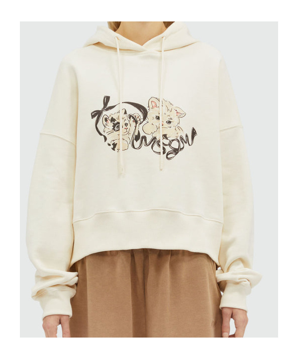 Msgm Cat-print Cotton Hoodie In White
