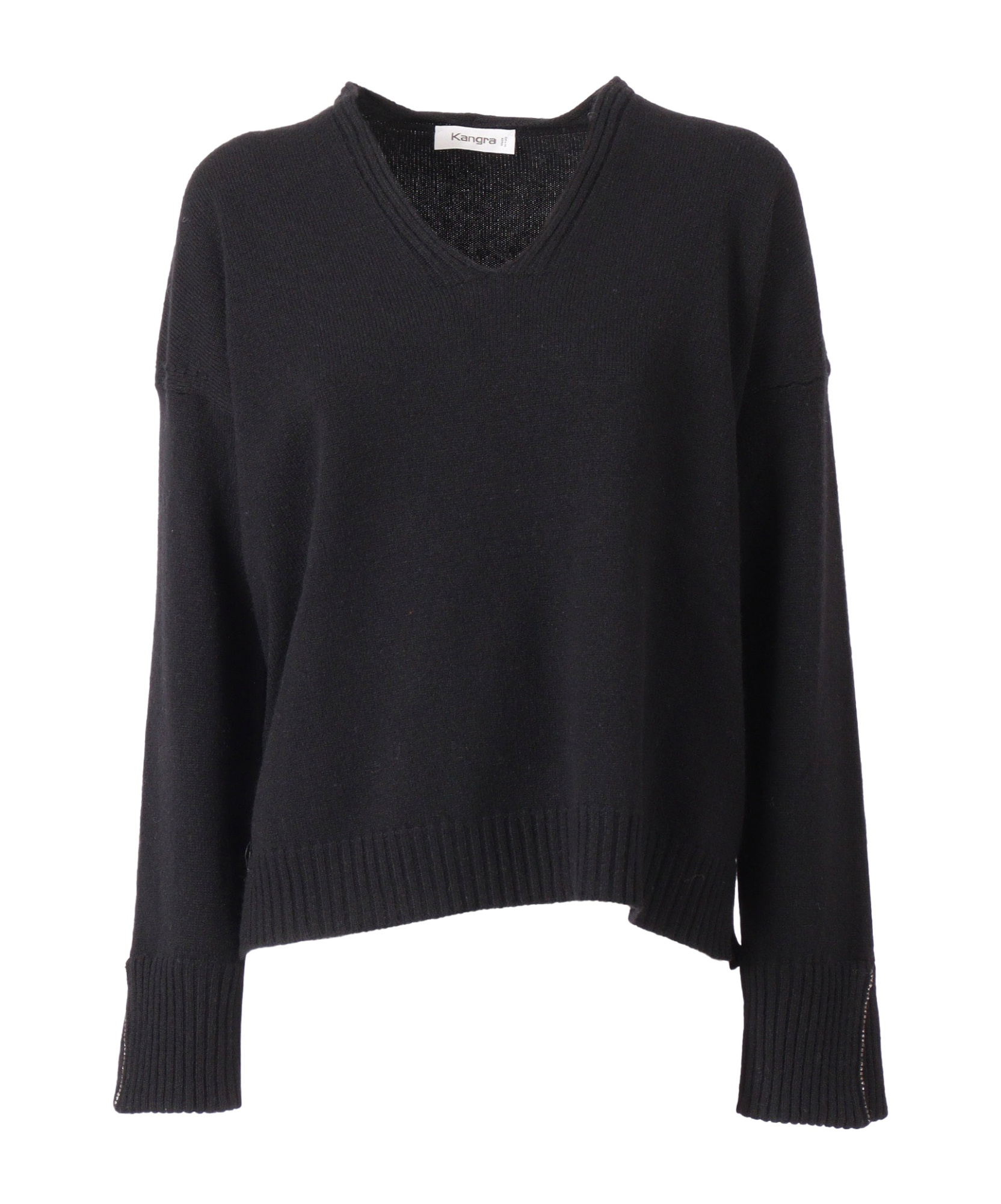Kangra Cashmere Sweater With Rhinestone Trimmings On The Cuffs In Black