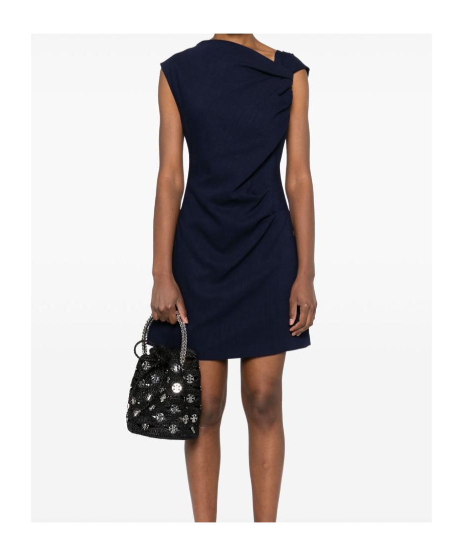 Msgm Short Blue Draped Dress In Black