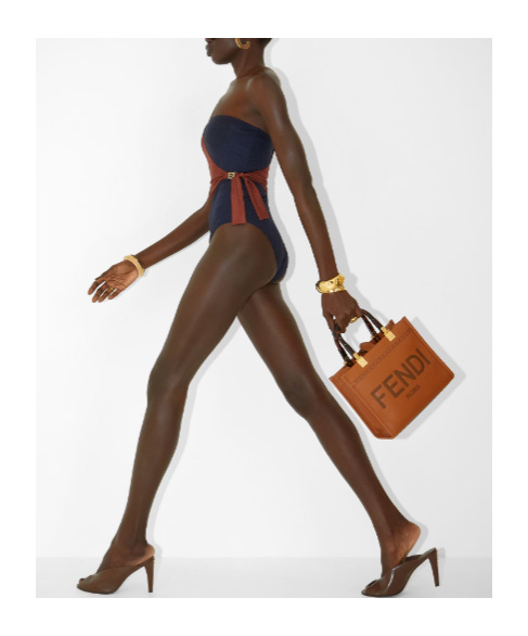 FENDI ONE-SHOULDER TWO-TONE SWIMSUIT 