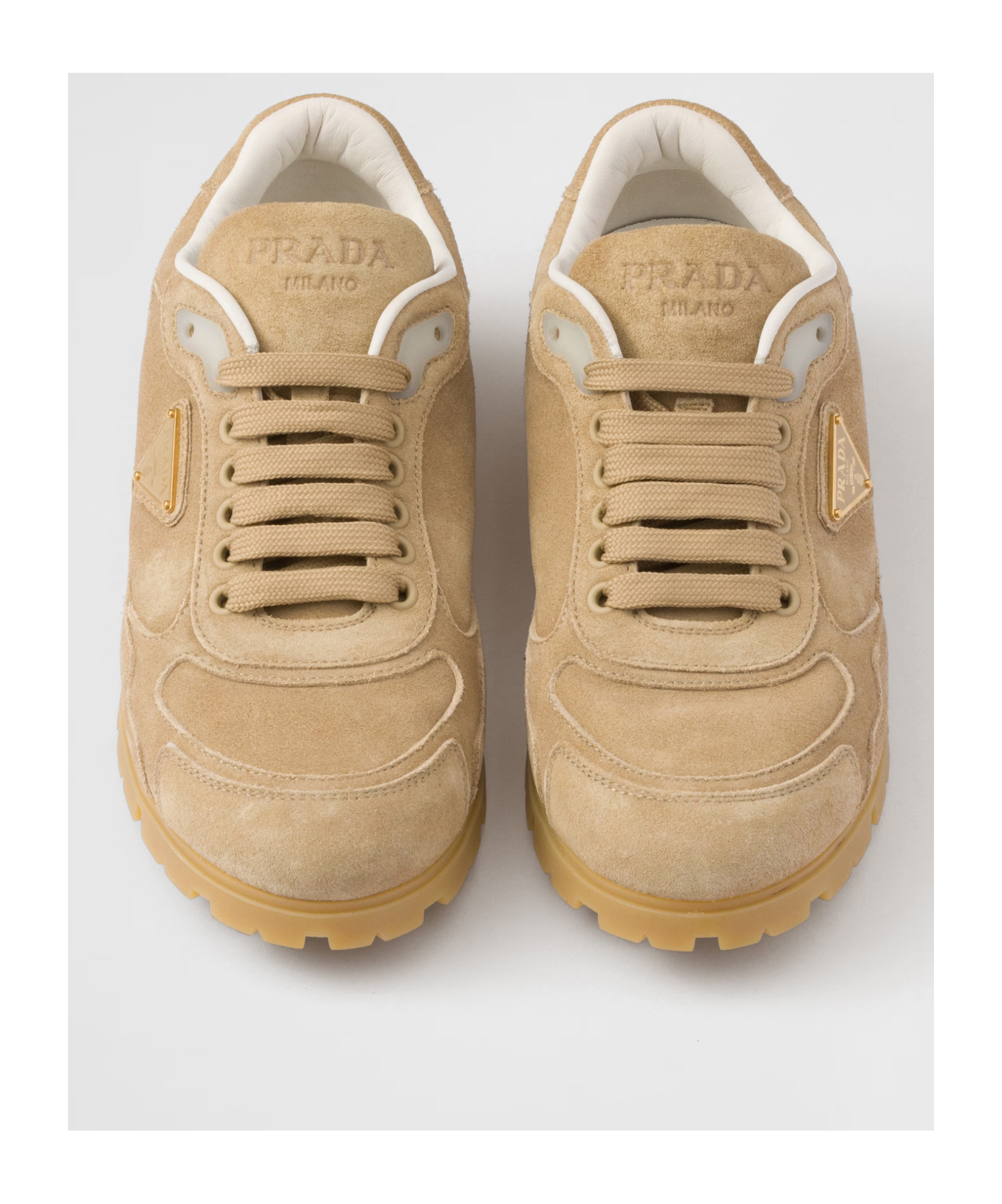 Prada Ecru Suede Sneakers In Brown