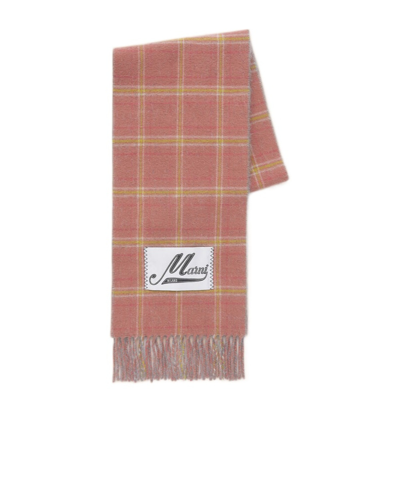 Marni Pink Wool-blend Scarf With Checked Pattern In Pink