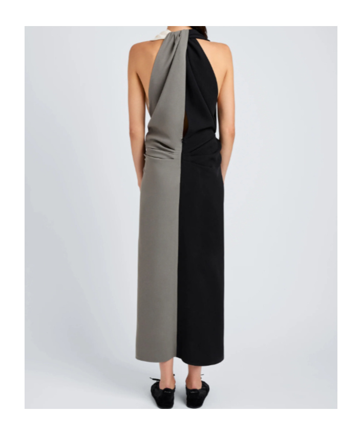 Proenza Schouler Elsa Colorblock Matte Double Crepe Dress In Black
