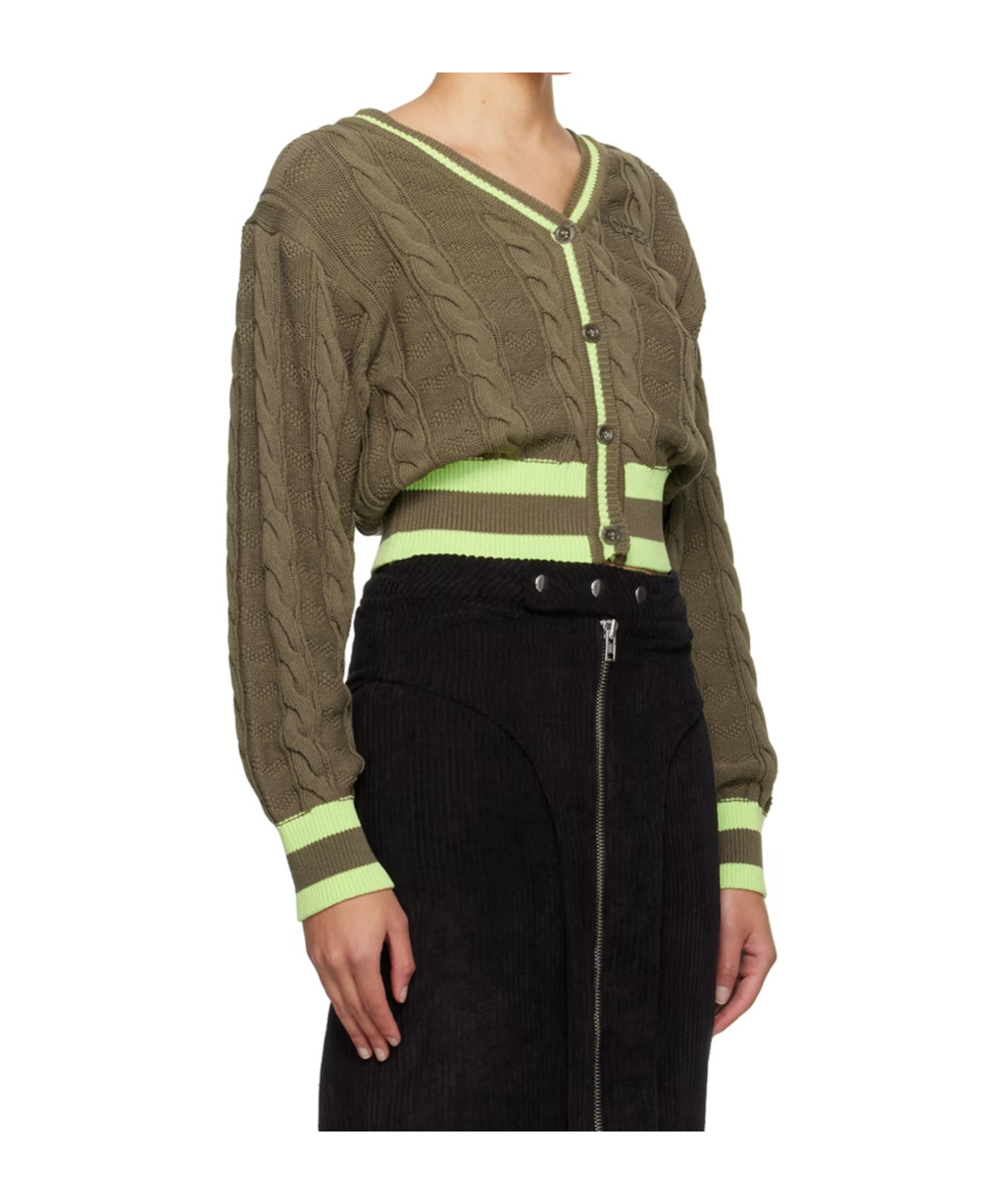 Open Yy Cable-knit Cardigan In Brown