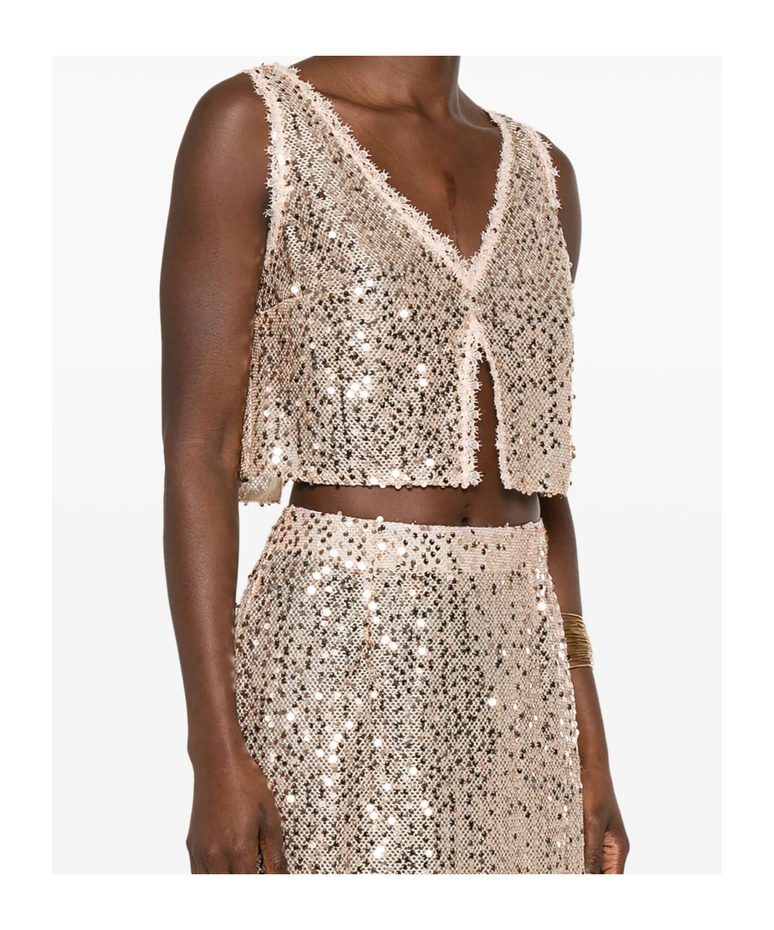 Ermanno Scervino Top Full Paillettes Tank Top In Nude
