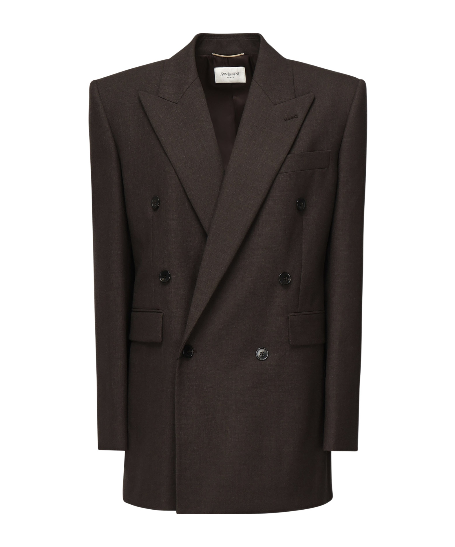 Saint Laurent Double-breasted Padded-shoulder Jacket In Black