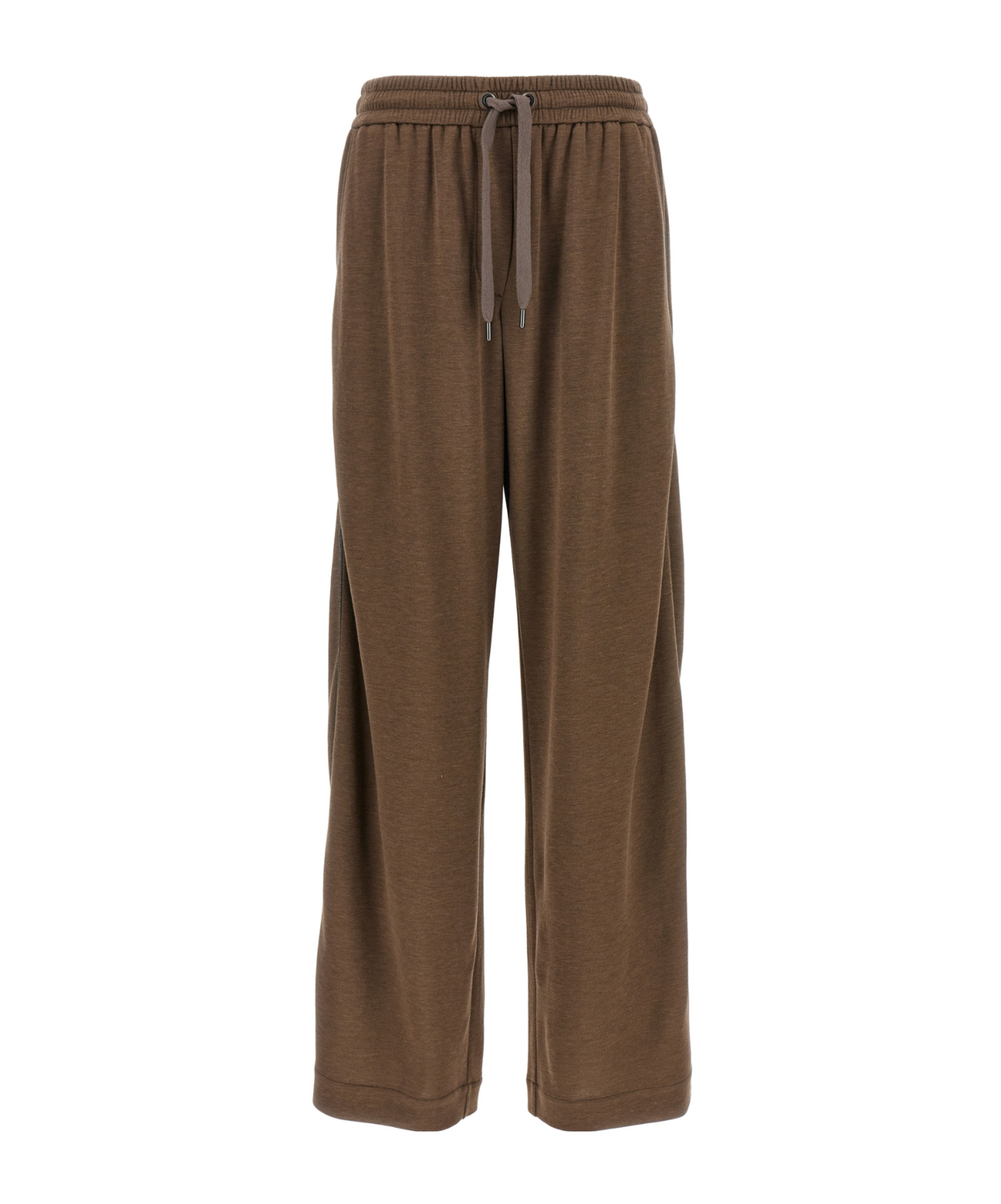 Brunello Cucinelli Elastic Waistband Wide Leg Trousers With Side Stripe Detail