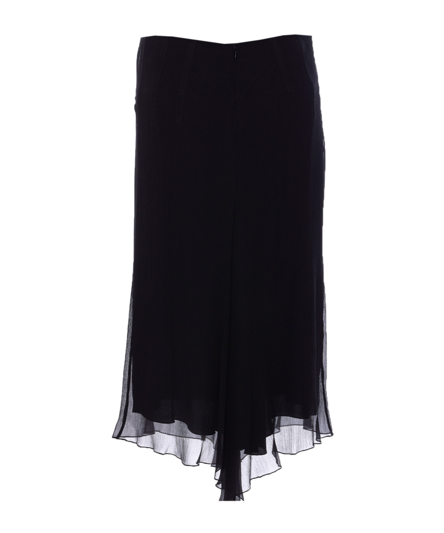Victoria Beckham Asymmetric Hem Midi Skirt With Sheer Overlay In Black