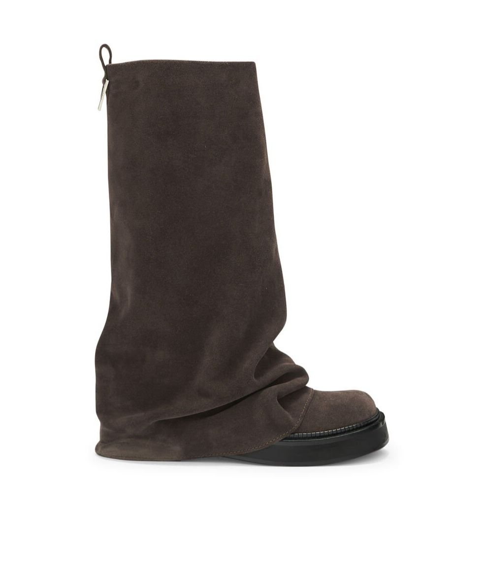 Attico Robin Layered Suede Boots In Black