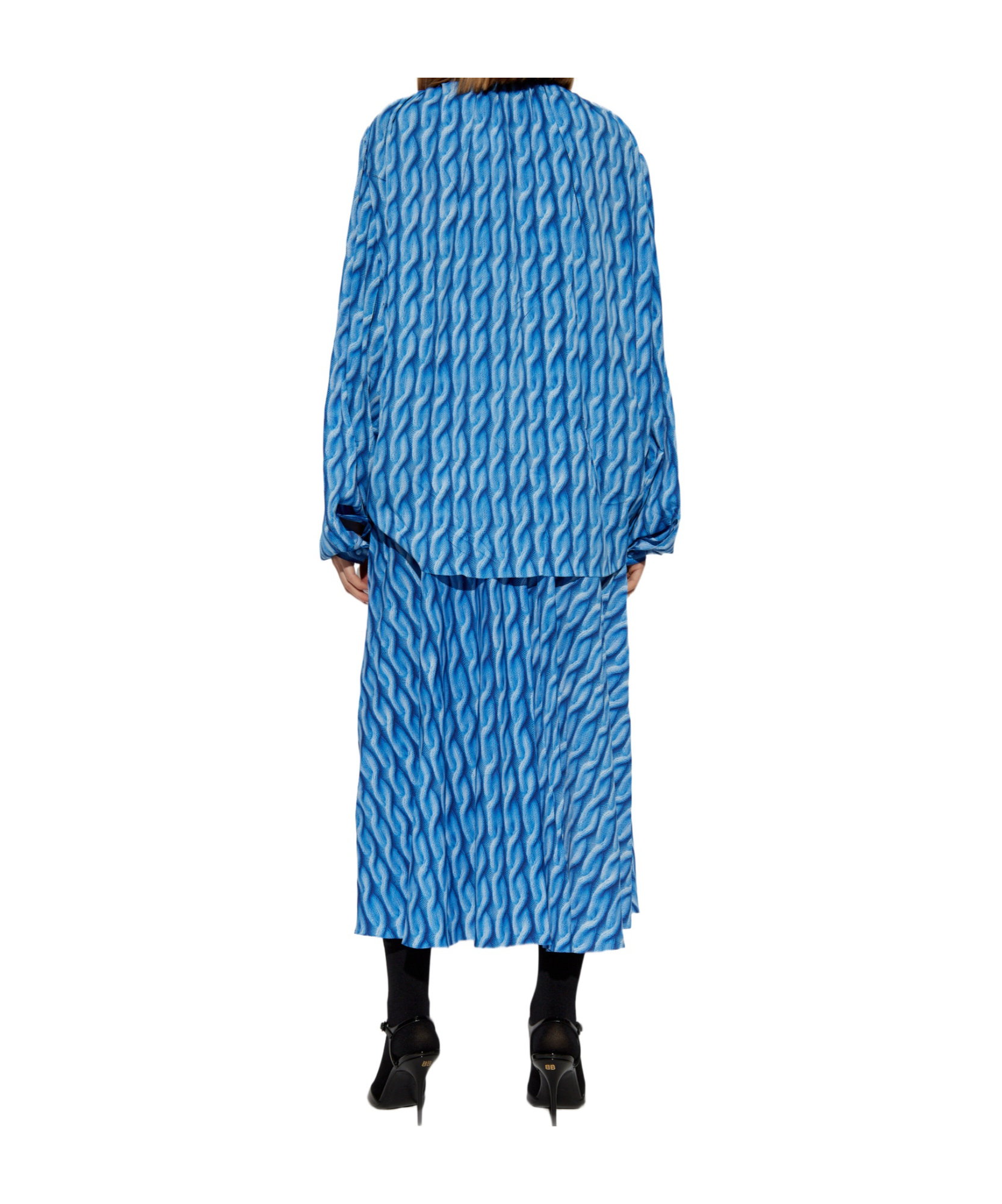 Balenciaga Midi Dress With Bow And Print In Blue