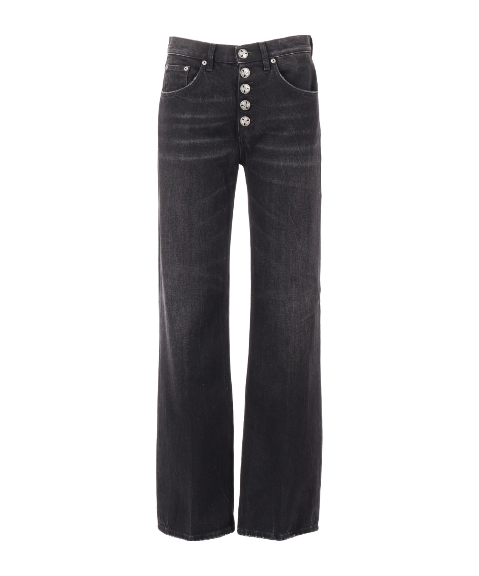 Dondup High-waisted Wide-leg Jeans With Decorative Button Fly In Black