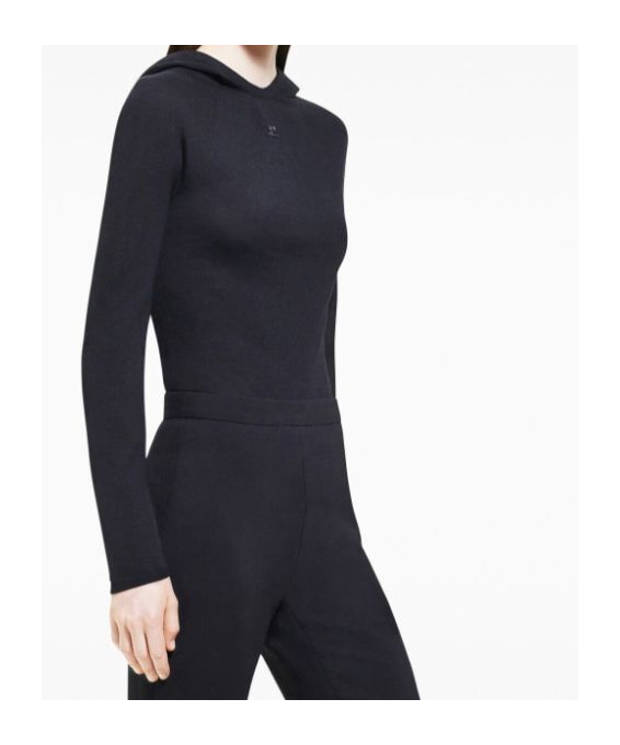 Courrèges Hooded Knitted Top In Black