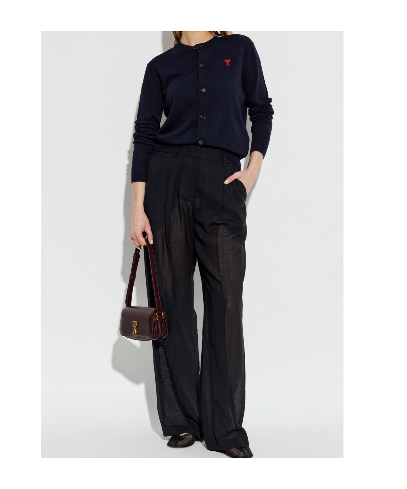 Shop Ami Alexandre Mattiussi Ami Logo Embroidered Cardigan In Black