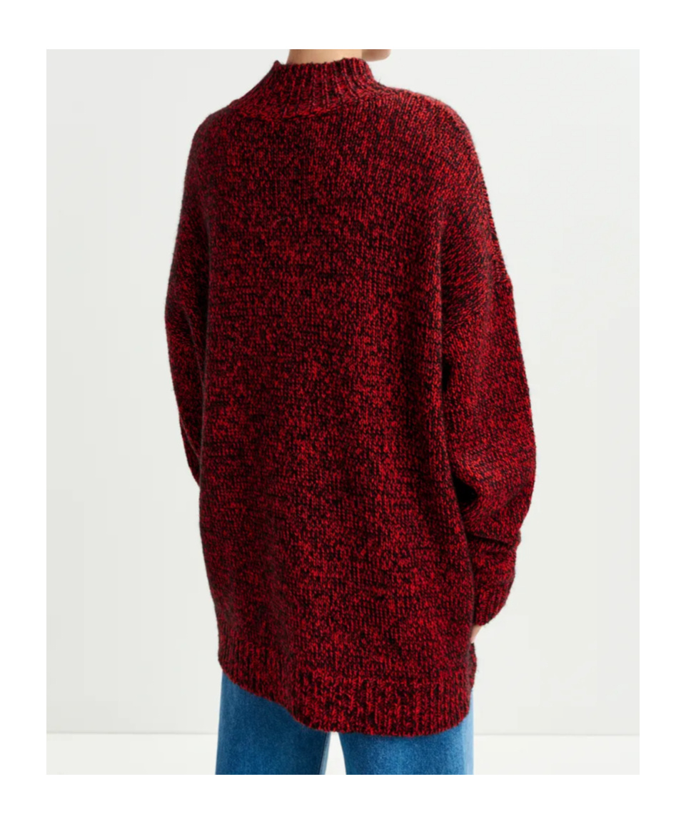 Essentiel Antwerp Dark Red And Black Wool-blend Sweater With Fringe Details In Red