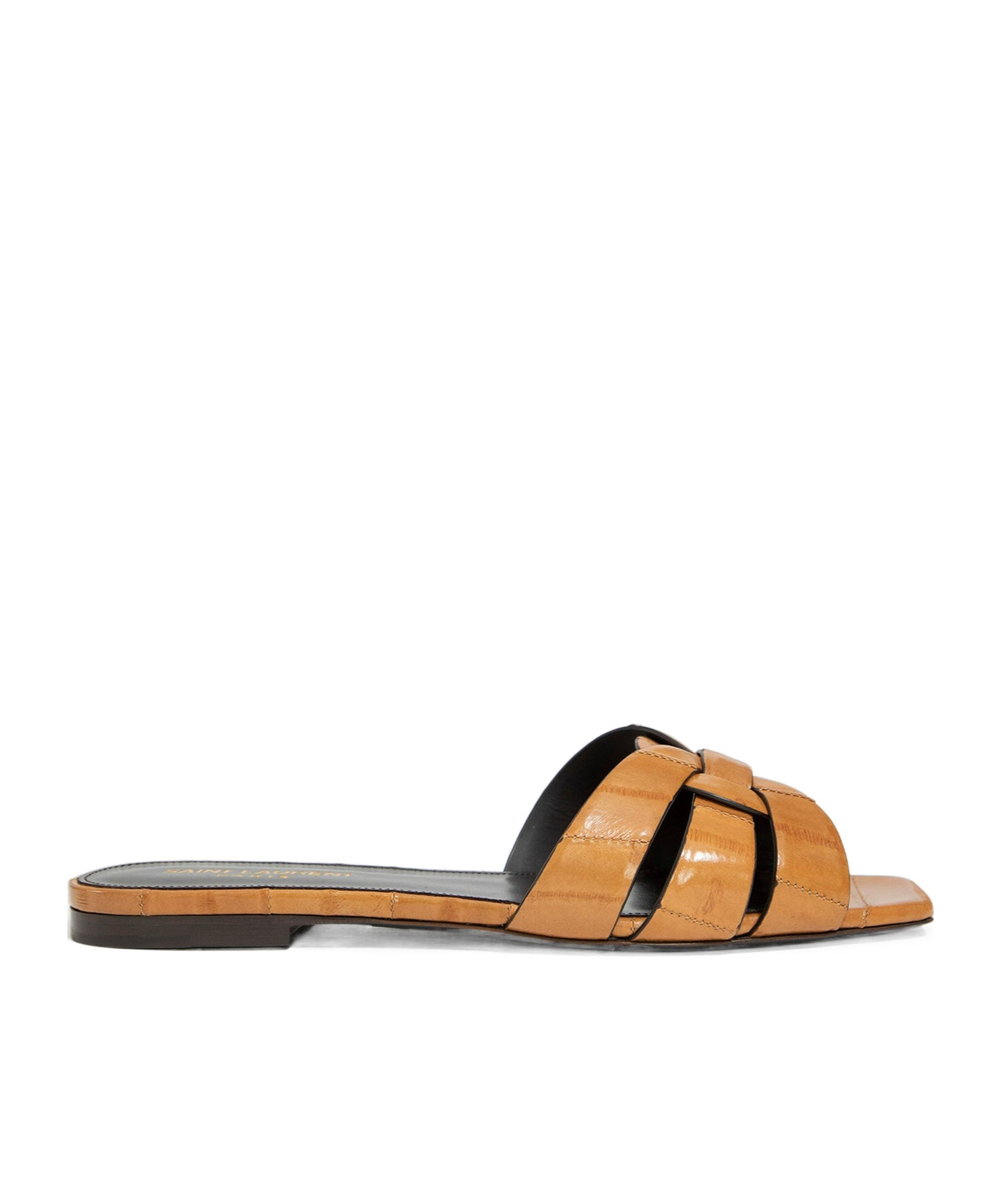 Saint Laurent Tribute Woven Leather Flat Sandals In Brown