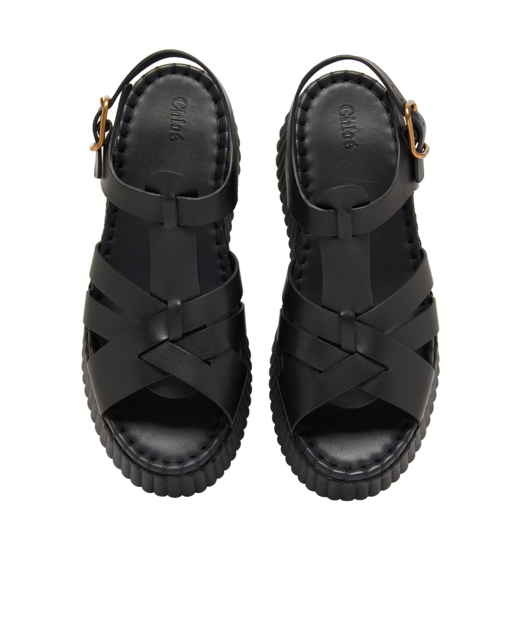 Chloé Leather Strappy Platform Wedge Sandals In Black