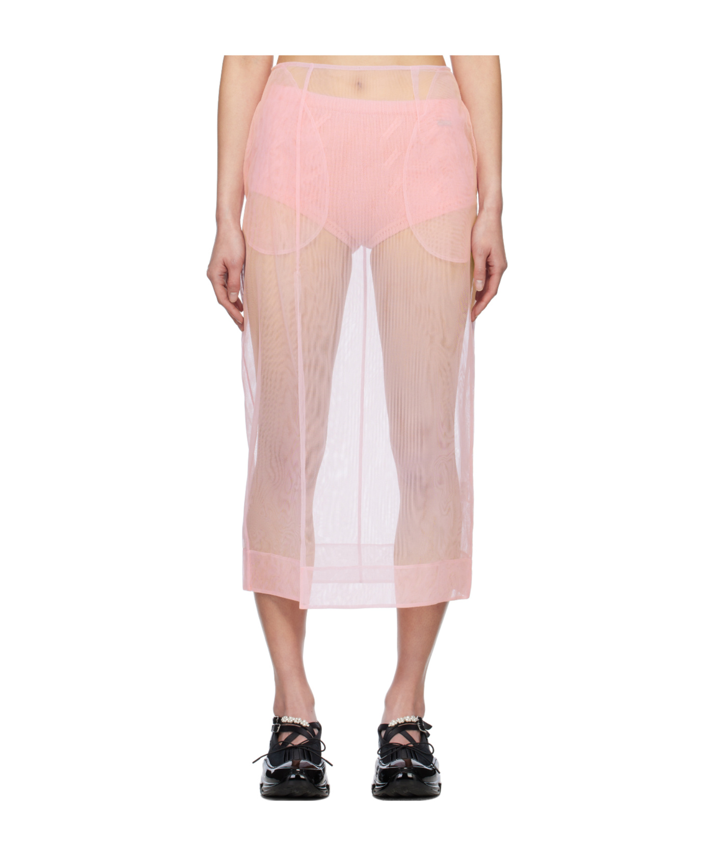 Simone Rocha Pink Sheer Slit Pencil Midi Skirt In Pink