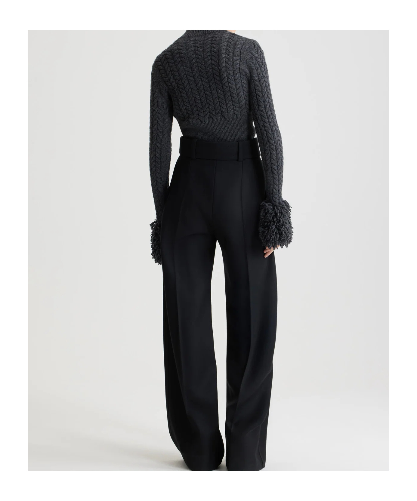 Patou Cropped Fringed Cable-knit Merino Wool And Cashmere-blend Sweater In Gray