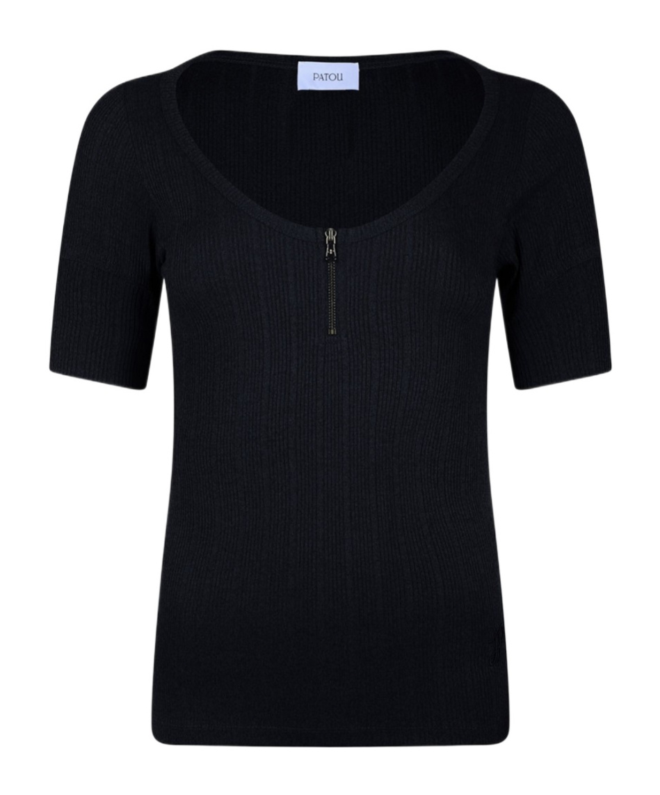 Patou Geripptes T-shirt Aus Bio-baumwolle In Black