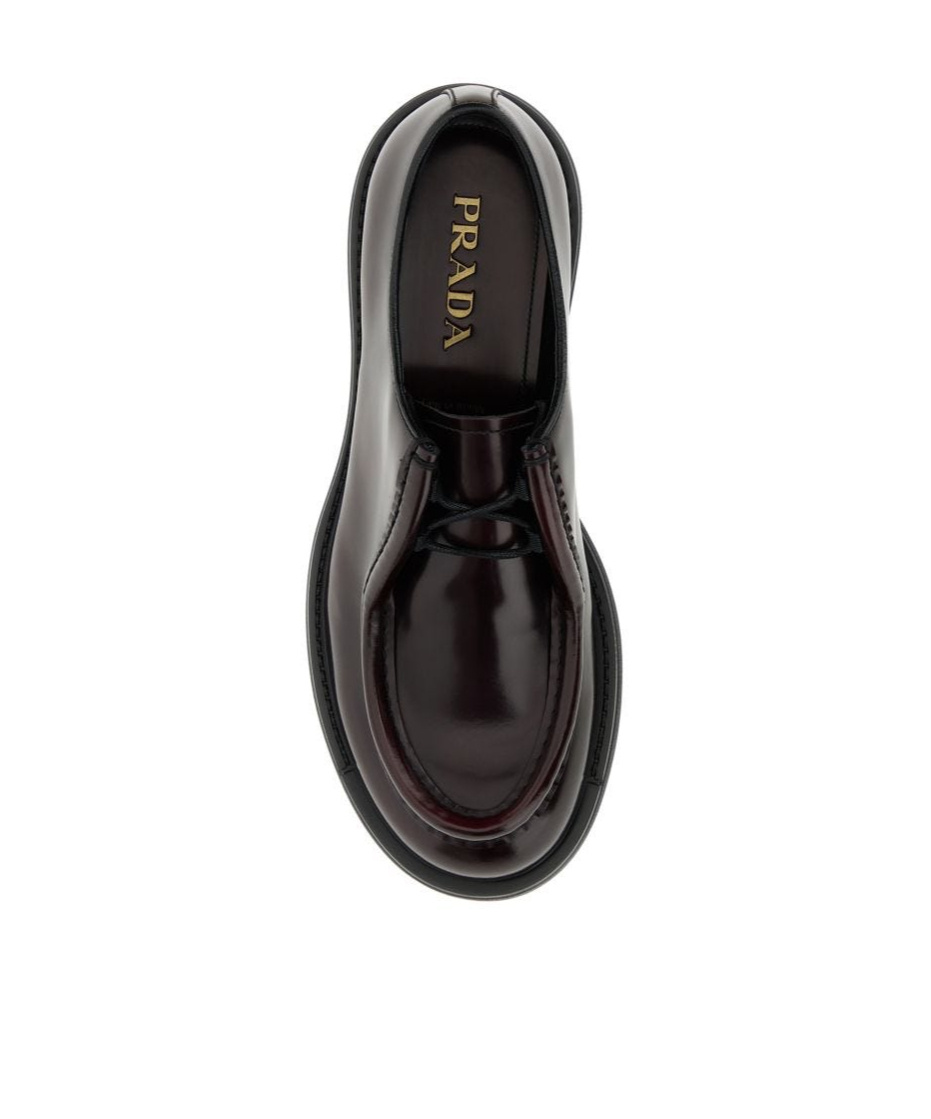 Shop Prada Round-toe Lace-up Shoes In Brown