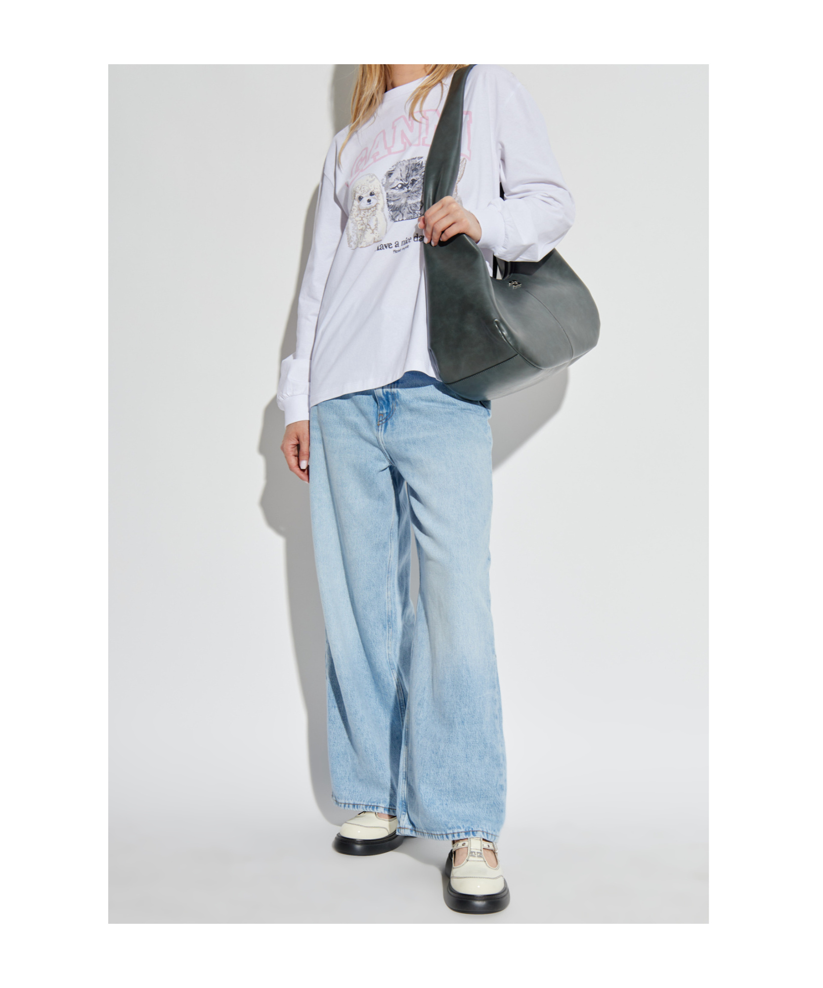 Ganni Oversized Printed Organic And Recycled Cotton-jersey Sweatshirt In Neutral