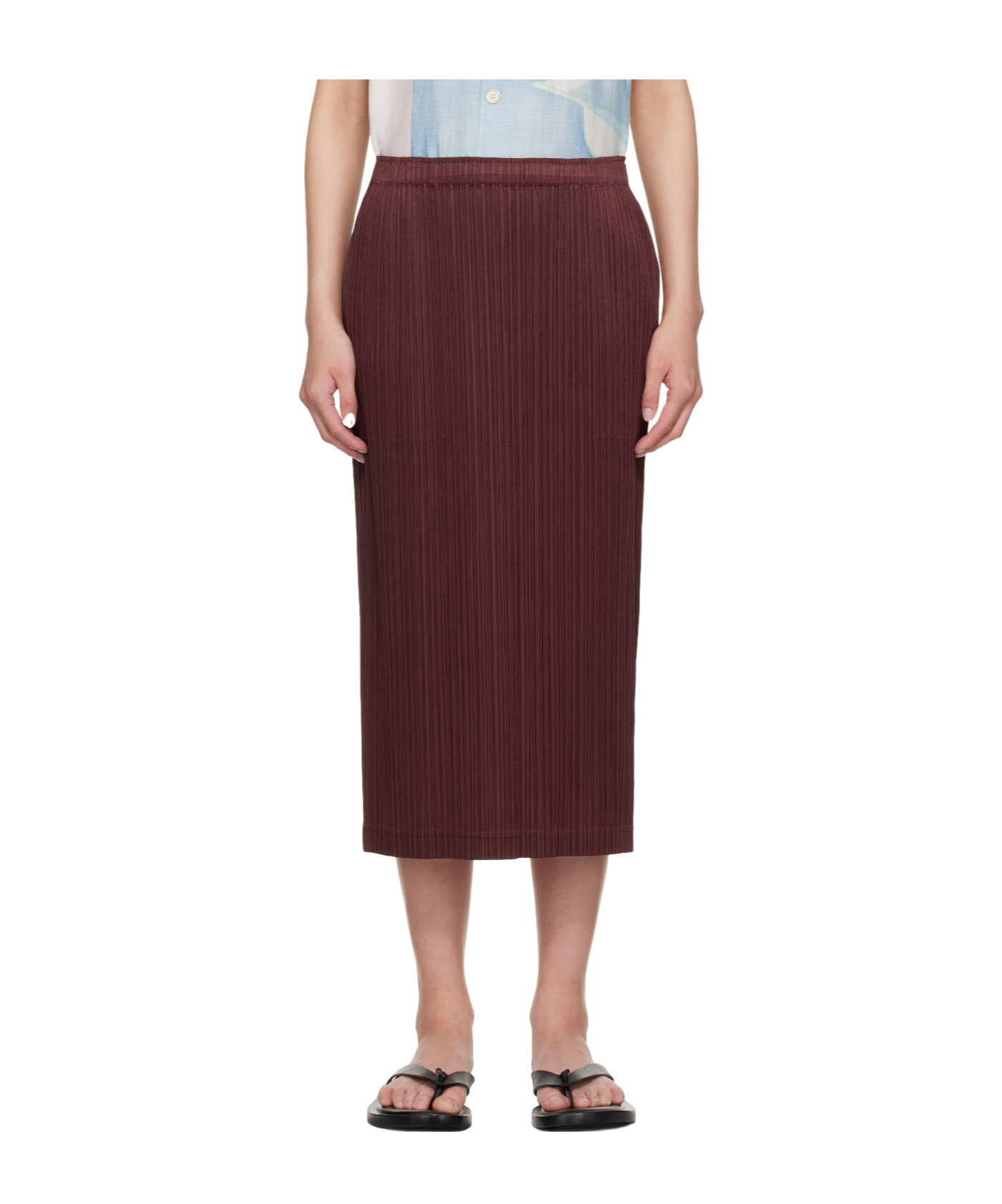Issey Miyake Burgundy May Loop Bottoms Midi Skirt In Brown