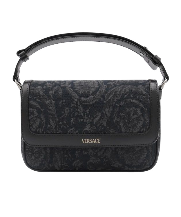 Versace Barocco-jacquard Foldover Top Crossbody Bag In Black